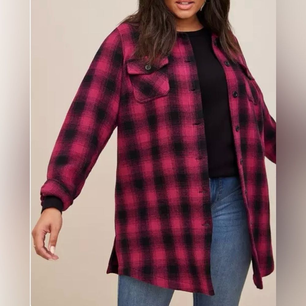 Torrid Plaid Cotton Shacket Button Front, Warm, hight front Pockets NWT 3X
